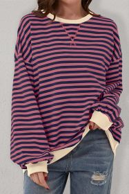 Red Stripe Contrast Edge Oversized Pullover (size: 1-2-2-2)