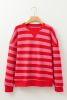 Red Stripe Round Neck Drop Shoulder Sweatshirt