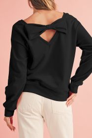 Black Bowknot Plain Round Neck Sweatshirt (size: (US 8-10)M)