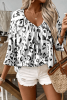 Black Leopard Print V Neck 3/4 Sleeve Blouse