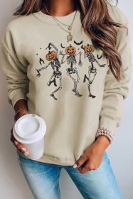 Khaki Skeleton Pumpkin Graphic Pullover Sweatshirt (size: (US 12-14)L)