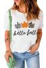 White Hello Fall Maple Leaves Casual Short Sleeve Graphic Tee