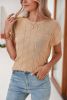 Smoke Gray Lattice Textured Knit Short Sleeve Baggy Sweater