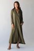 Green Crinkled Pocketed Side Slits Loose Maxi Dress