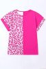 Rosy Leopard Print Top Color Block Rolled Up Sleeve Casual T Shirt