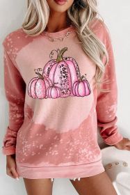 Pink Pumpkin Bleached Tie Dye Graphic Sweatshirt (size: (US 8-10)M)