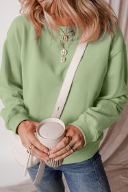Smoke Green Solid Color Drop Shoulder Terry Sweatshirt (size: (US 12-14)L)