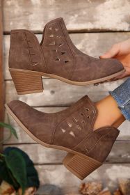 Red Sandalwood Cut Out Suede Pointed Toe Heeled Ankle Boots (size: (US 6)37)