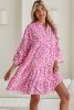 Bright Pink Leopard Print Flounce Sleeve Mini Dress