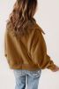 Brown Button Flap Pockets Collared Fleece Jacket