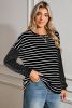 Black Stripe Patchwork Loose Long Sleeve Tee
