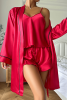 Racing Red Satin Camisole Shorts Robe Pajama Set