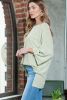 Green Crinkle Ribbed Roll Tab Sleeve Chest Pocket Oversize Top