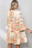 Orange Boho Paisley Print Bracelet Sleeve Mini Dress
