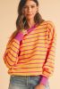 Orange Stripe Round Neck Drop Shoulder Loose Sweater