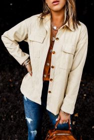 Beige Button Up Patch Pocket Corduroy Shacket (size: (US 16-18)XL)