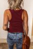 Red Casual Buttoned Ribbed Tank Top