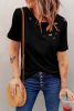 Blank T Shirt - Black Casual Holes Crew Neck Cotton Mixed T-shirt Customized