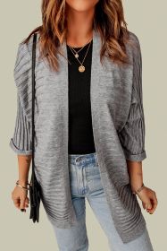 Grey Textured Ribbed Open Front Knit Cardigans (size: (US 16-18)XL)