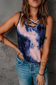 Tie-Dye Print Casual Cross Neck Tank Top (size: (US 16-18)XL)