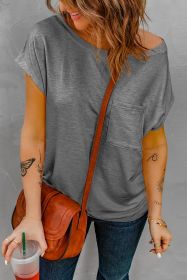 Grey Short Sleeve Basic T Shirt with Patch Pocket (size: (US 16-18)XL)