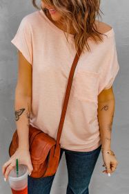 Pink Short Sleeve Basic T Shirt with Patch Pocket (size: (US 16-18)XL)