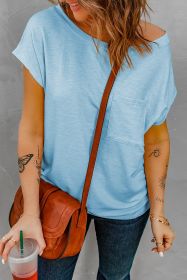 Light Blue Solid Color Short Sleeve Basic T Shirt with Patch Pocket (size: (US 16-18)XL)
