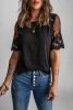 Black Sheer Flower Lace Short Sleeve Summer Top