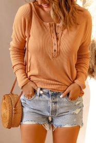 Orange Casual Waffle Button Front Knit Henley Top (size: (US 16-18)XL)