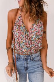 Multicolor Floral Sexy Wrapped V Neck Crop Camisole (size: (US 16-18)XL)