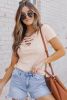Blush Pink Ribbed Cut Out V Neck T Shirt