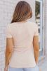 Blush Pink Ribbed Cut Out V Neck T Shirt