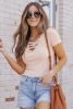 Blush Pink Ribbed Cut Out V Neck T Shirt