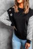 Blank Sweatshirt - Black Striped and Stars Print Long Sleeve T-Shirt Customized