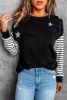 Blank Sweatshirt - Black Striped and Stars Print Long Sleeve T-Shirt Customized