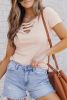 Blush Pink Ribbed Cut Out V Neck T Shirt