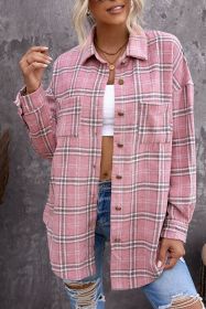 Pink Plaid Casual Button Up Shirt Shacket with Slits (size: (US 4-6)S)