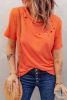 Blank T Shirt - Orange Casual Holes Crew Neck Cotton Mixed T-shirt Customized