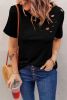 Blank T Shirt - Black Casual Holes Crew Neck Cotton Mixed T-shirt Customized