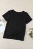 Blank T Shirt - Black Casual Holes Crew Neck Cotton Mixed T-shirt Customized