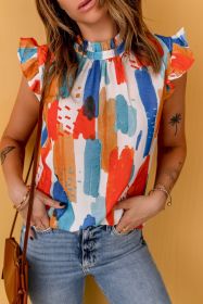 Multicolor Abstract Print Ruffled Sleeveless Blouse for Women (size: (US 4-6)S)