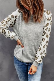Grey Raglan Sleeve Cheetah Print Sleeve Long Sleeve Shirt (size: (US0-2)XS)