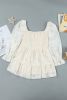 White Flowy Jacquard Square Neck 3/4 Sleeve Smock Top