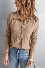 Khaki Button Front Turn-down Neck Knit Top (size: (US 16-18)XL)