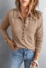 Khaki Button Front Turn-down Neck Knit Top
