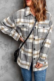 Brown Plaid Print Casual Pocket Shacket (size: (US 16-18)XL)