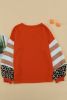 Blank Sweatshirt - Striped and Leopard Print Color Block V Neck Long Sleeve Top Customized