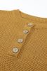 Yellow Drop Shoulder Henley Pullover Sweater With Slits