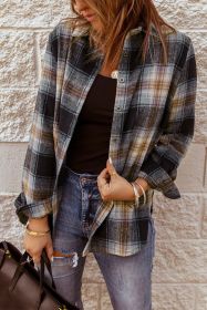 Black Plaid Collared Split Button Up Shacket (size: (US 16-18)XL)