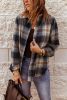 Black Plaid Collared Split Button Up Shacket